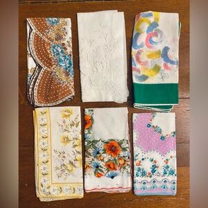 VTG Handkerchiefs Decorative Floral and Abstract Multicolor Designs Set of 6